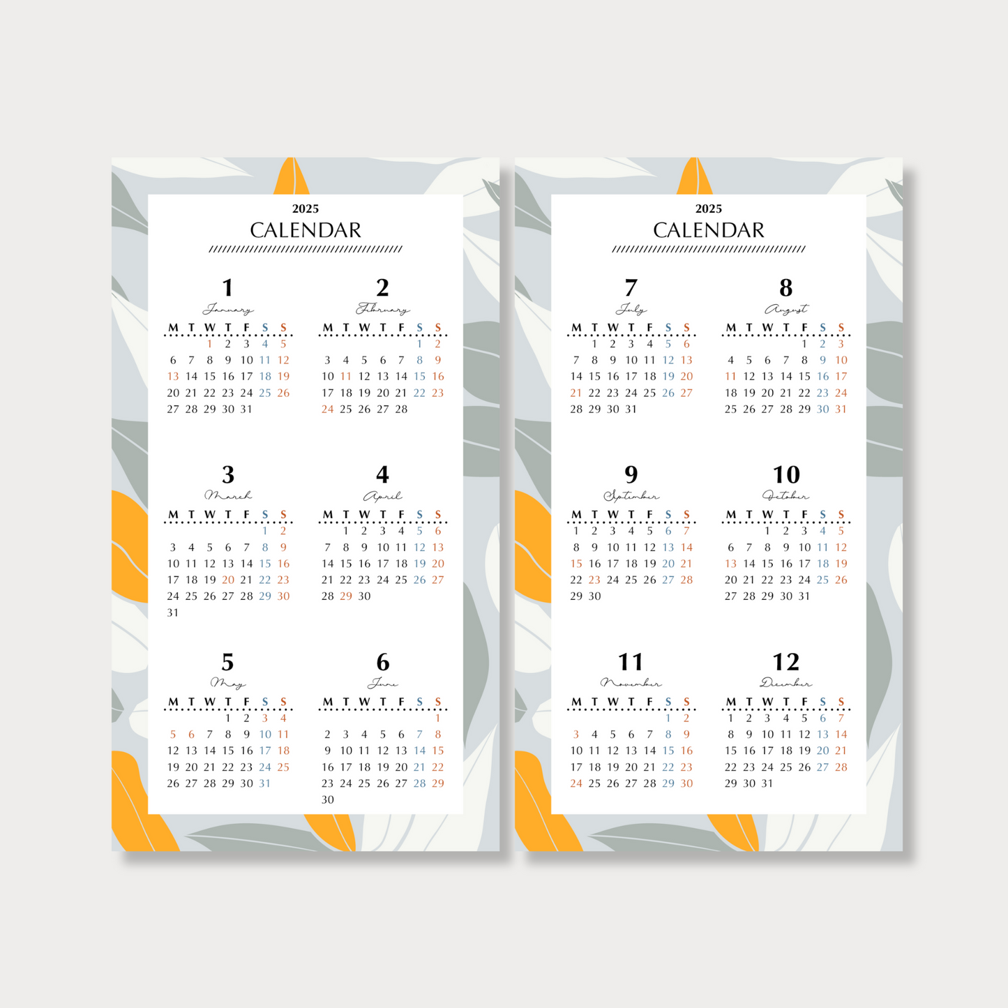 Annual calendar|January to December 2025|PETTERN-4