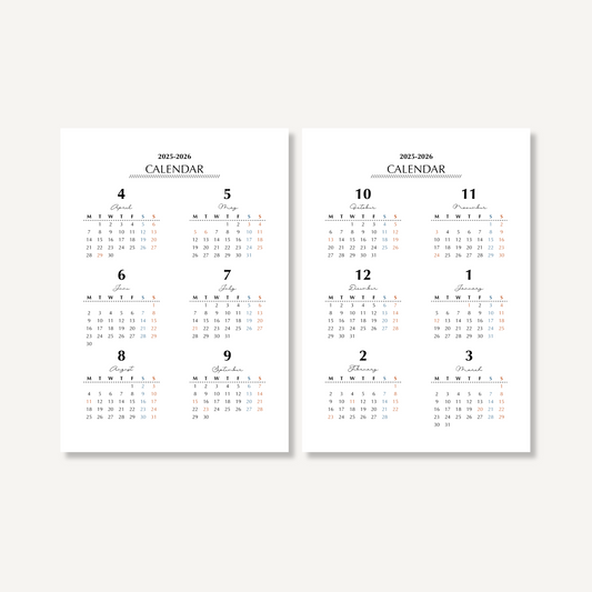 Annual calendar|April 2025 to March 2026