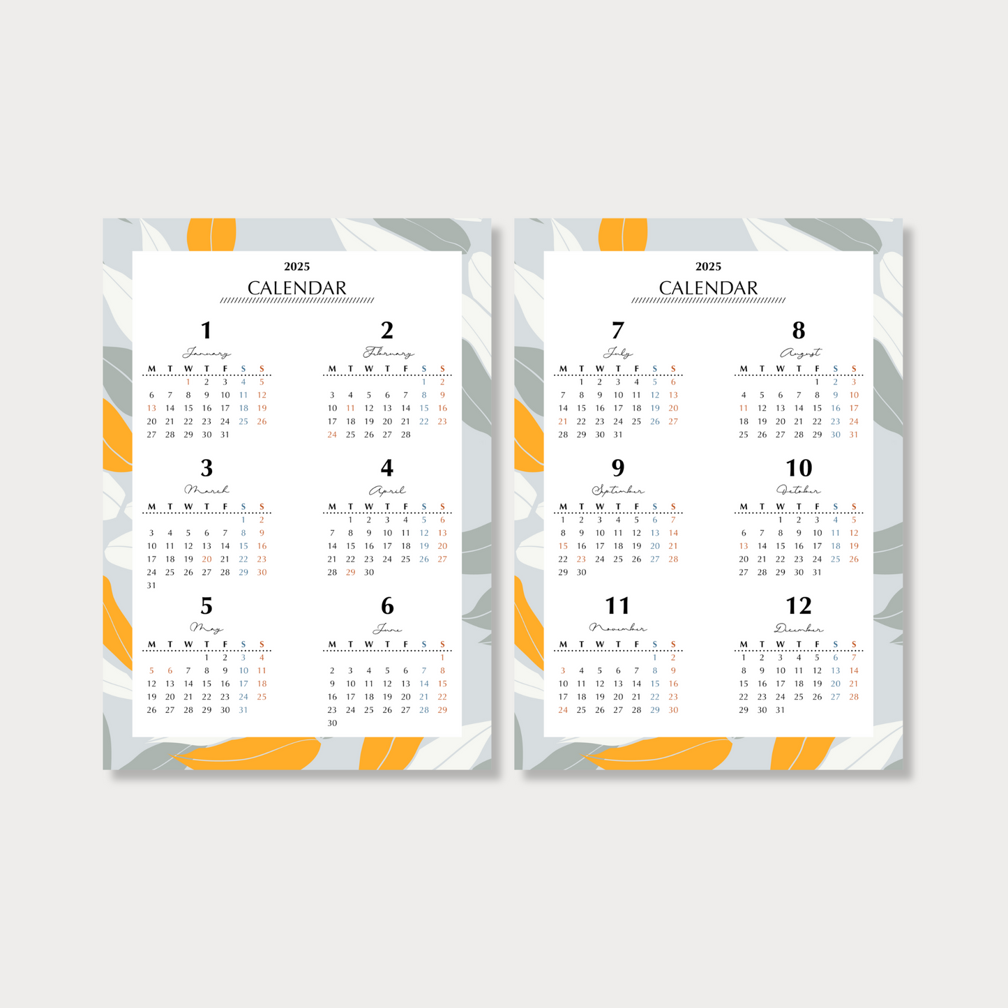 Annual calendar|January to December 2025|PETTERN-4