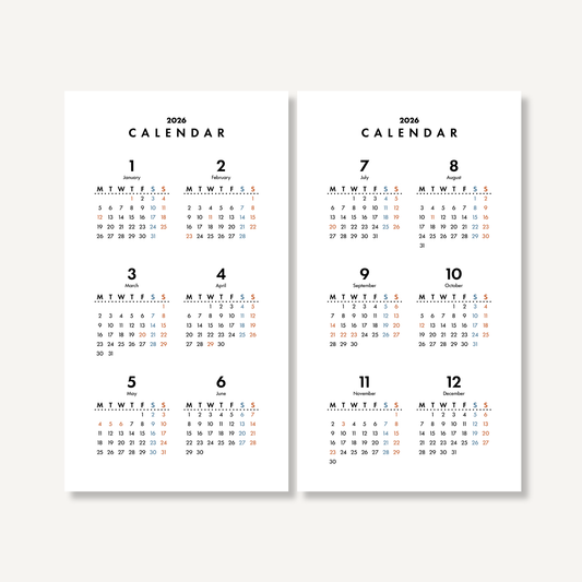 年間カレンダー／スタンダード｜2026年1月〜12月