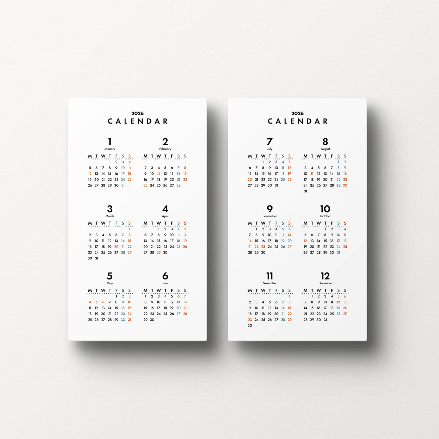 年間カレンダー／スタンダード｜2026年1月〜12月