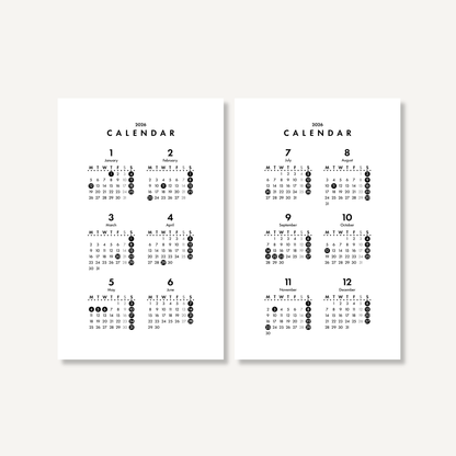 年間カレンダー／モノクロ｜2026年1月〜12月