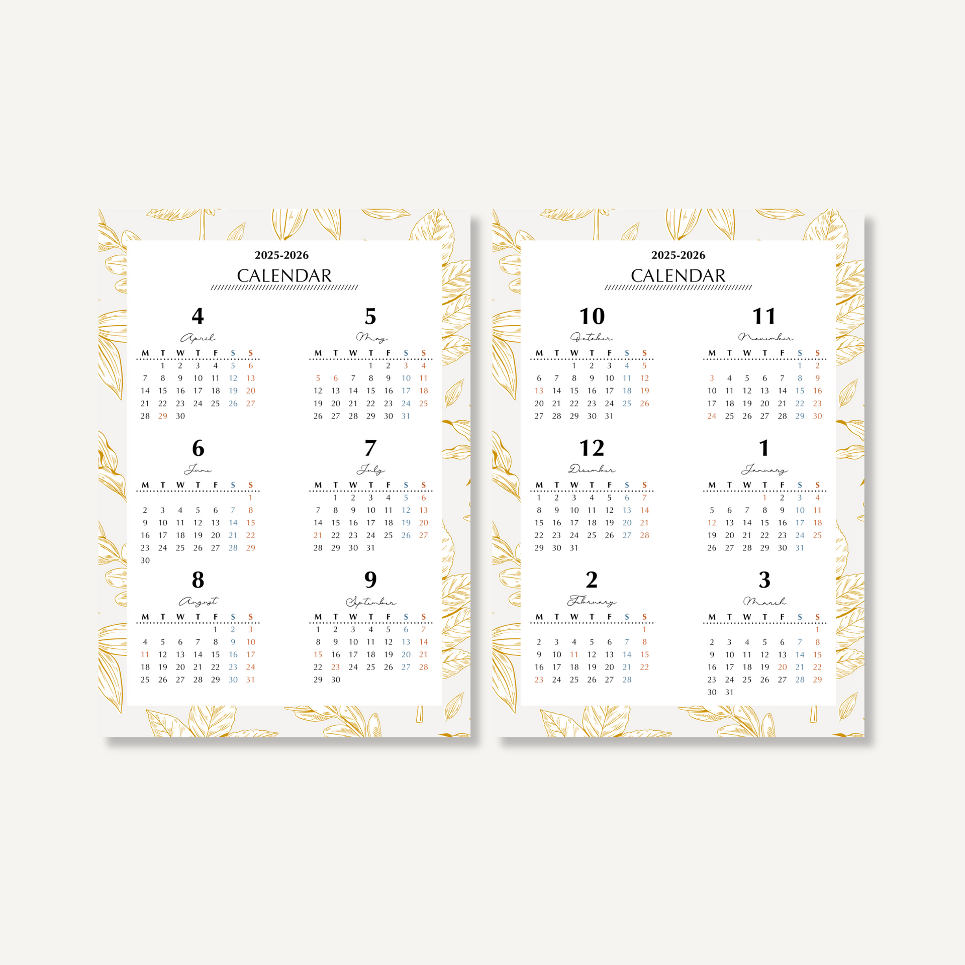 年間カレンダー｜2025年4月〜2026年3月｜PETTERN-1 – KOTELOIDA