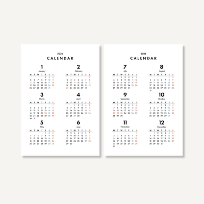 年間カレンダー／スタンダード｜2026年1月〜12月